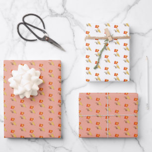 Flower Drawing Pink Pattern Girl Birthday Party Wrapping Paper Sheets