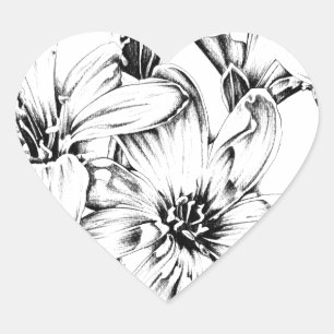 Flower drawing sketch art handmade heart sticker