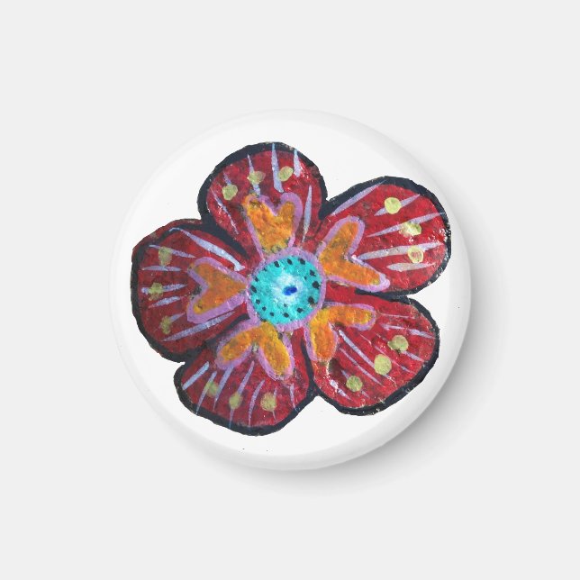 Flower Drawing Small, 3.2 Cm Round Magnet (Front)