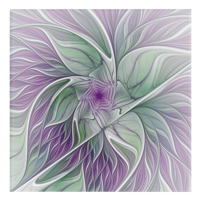 Flower Dream, Abstract Purple Green Fractal Art (Front)