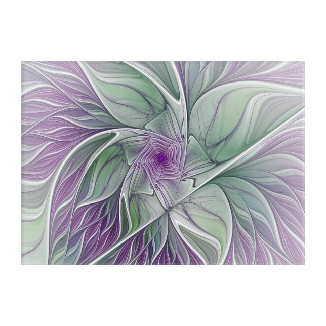 Flower Dream, Abstract Purple Green Fractal Art (Front)