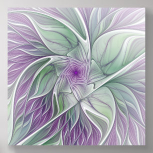Flower Dream, Abstract Purple Green Fractal Art Acrylic Photo Tile