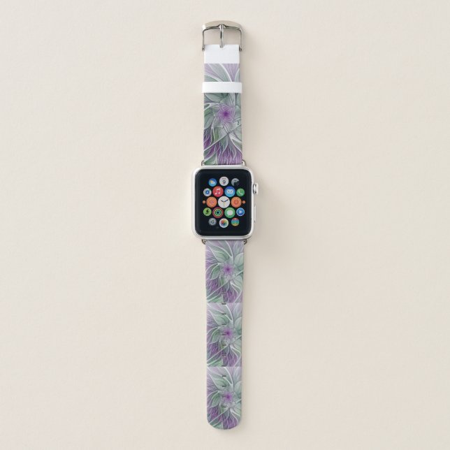 Flower Dream, Abstract Purple Green Fractal Art Apple Watch Band (Front)