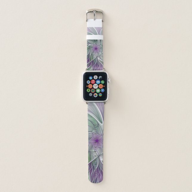 Flower Dream, Abstract Purple Green Fractal Art Apple Watch Band (Front)
