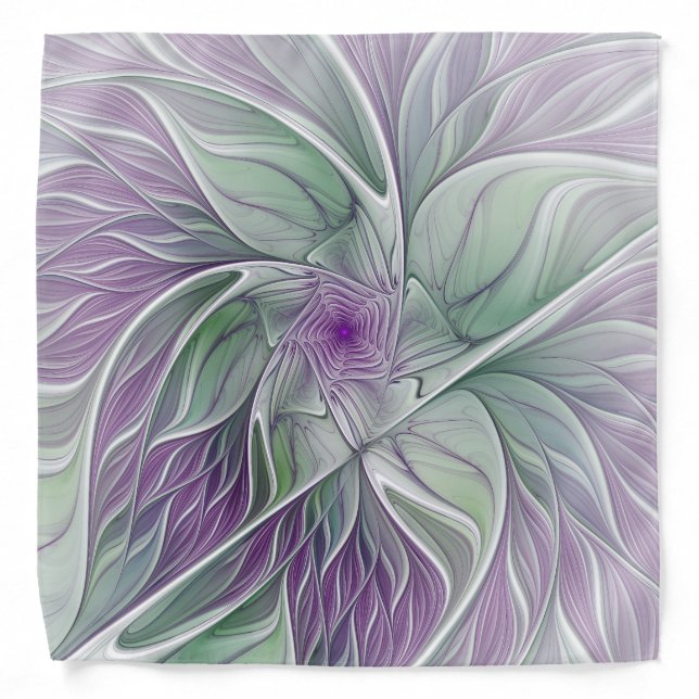 Flower Dream, Abstract Purple Green Fractal Art Bandana (Front)