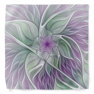 Flower Dream, Abstract Purple Green Fractal Art Bandana