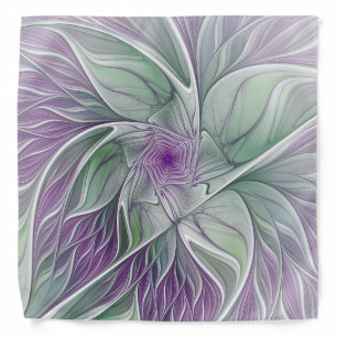 Flower Dream, Abstract Purple Green Fractal Art Bandana