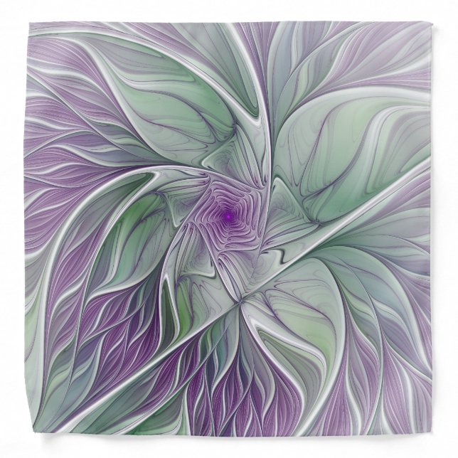 Flower Dream, Abstract Purple Green Fractal Art Bandana (Front)