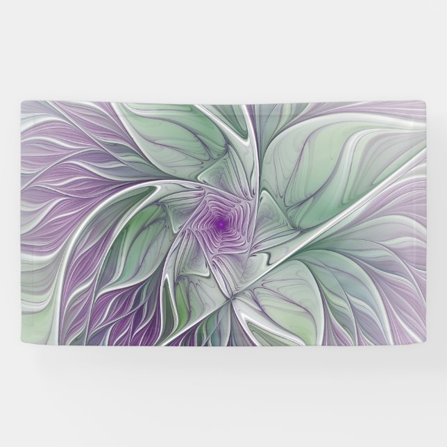 Flower Dream, Abstract Purple Green Fractal Art Banner (Horizontal)