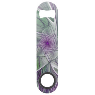 Flower Dream, Abstract Purple Green Fractal Art Bar Key