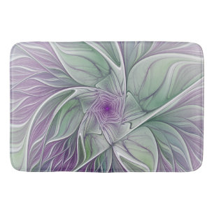 Flower Dream, Abstract Purple Green Fractal Art Bath Mat