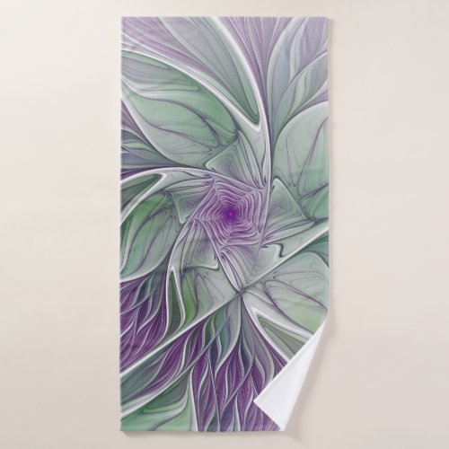 Flower Dream Abstract Purple Green Fractal Art Bath Towel
