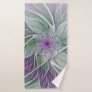 Flower Dream, Abstract Purple Green Fractal Art Bath Towel