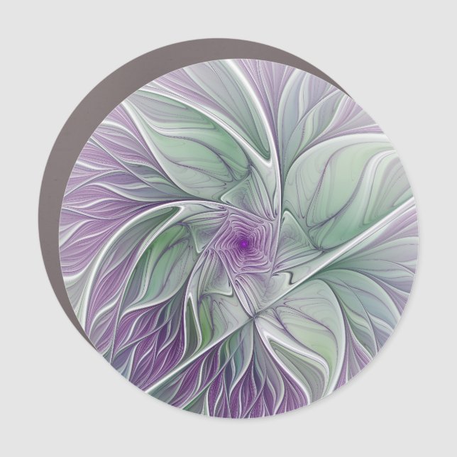 Flower Dream, Abstract Purple Green Fractal Art Car Magnet (Front)