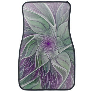 Flower Dream, Abstract Purple Green Fractal Art Car Mat