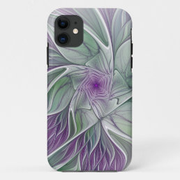 Flower Dream, Abstract Purple Green Fractal Art iPhone 11 Case