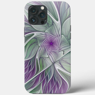 Flower Dream, Abstract Purple Green Fractal Art iPhone 13 Pro Max Case