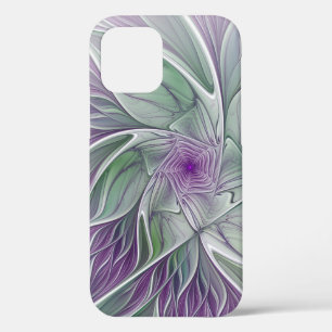 Flower Dream, Abstract Purple Green Fractal Art iPhone 12 Case