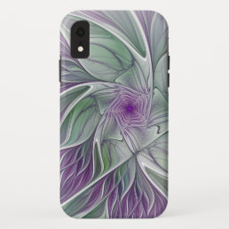 Flower Dream, Abstract Purple Green Fractal Art iPhone XR Case
