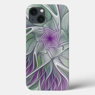 Flower Dream, Abstract Purple Green Fractal Art iPhone 13 Case