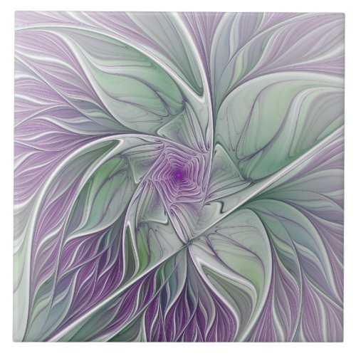 Flower Dream Abstract Purple Green Fractal Art Ceramic Tile