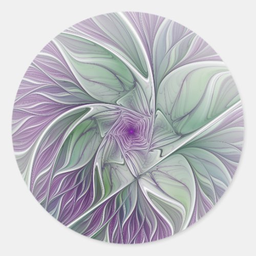 Flower Dream Abstract Purple Green Fractal Art Classic Round Sticker