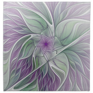 Flower Dream, Abstract Purple Green Fractal Art Cloth Napkin