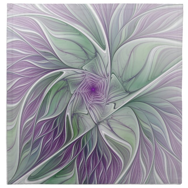 Flower Dream, Abstract Purple Green Fractal Art Cloth Napkin (Front)