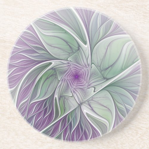 Flower Dream Abstract Purple Green Fractal Art Coaster