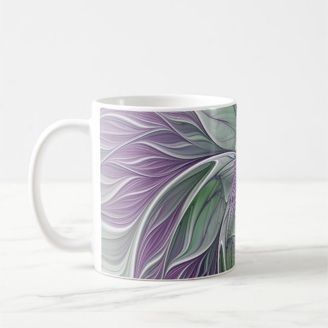 Flower Dream, Abstract Purple Green Fractal Art Coffee Mug (Left)