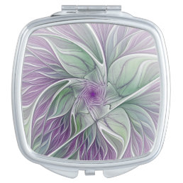 Flower Dream, Abstract Purple Green Fractal Art Compact Mirror