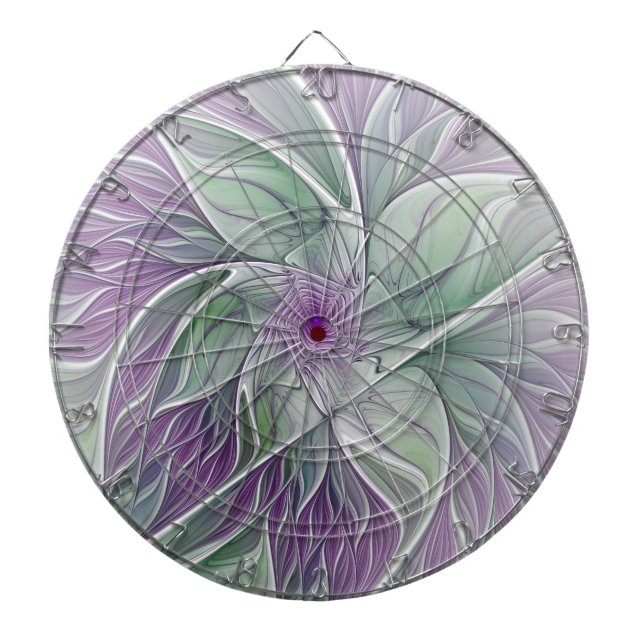 Flower Dream, Abstract Purple Green Fractal Art Dart Board (Front)