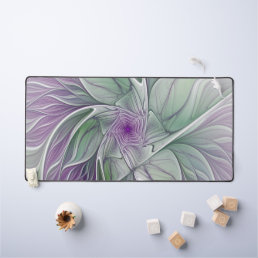 Flower Dream, Abstract Purple Green Fractal Art Desk Mat