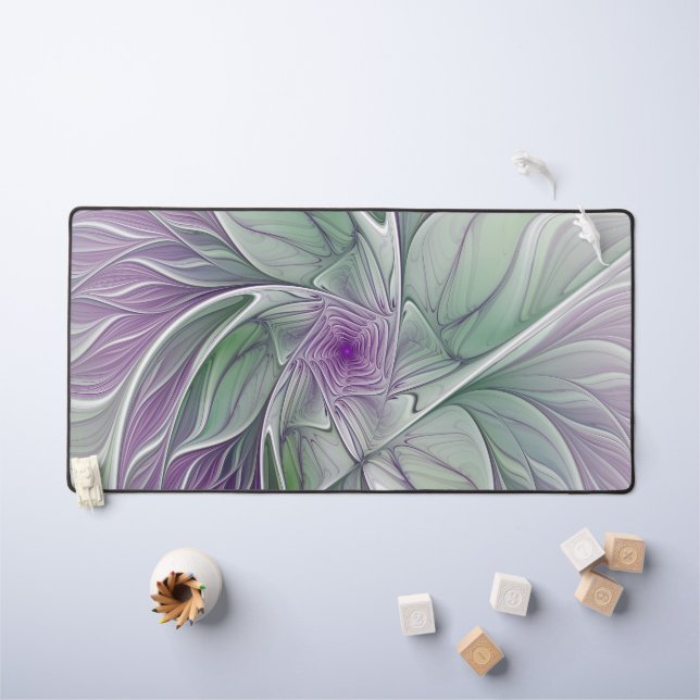Flower Dream, Abstract Purple Green Fractal Art Desk Mat (Kids Table)