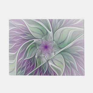 Flower Dream, Abstract Purple Green Fractal Art Doormat