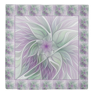 Flower Dream, Abstract Purple Green Fractal Art Duvet Cover