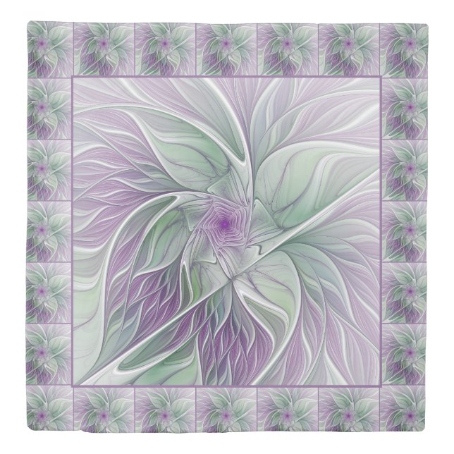 Flower Dream, Abstract Purple Green Fractal Art Duvet Cover (Front)