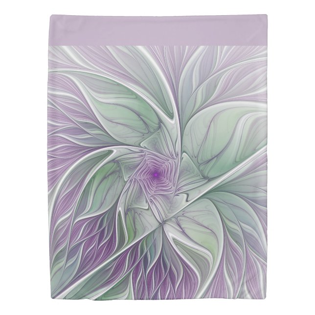 Flower Dream, Abstract Purple Green Fractal Art Duvet Cover (Front)