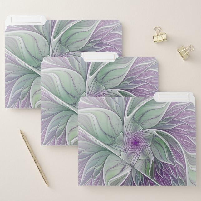 Flower Dream, Abstract Purple Green Fractal Art File Folder (Set)