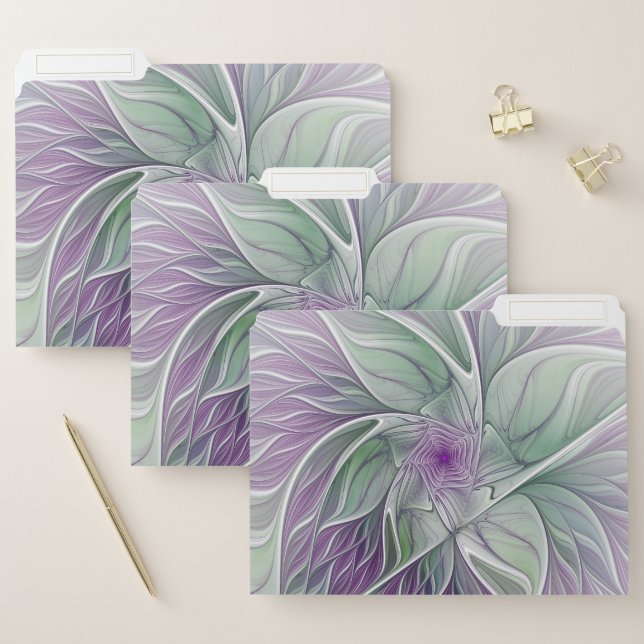Flower Dream, Abstract Purple Green Fractal Art File Folder (Set)