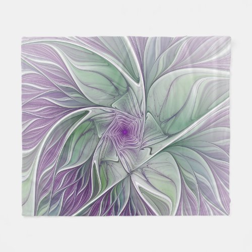 Flower Dream Abstract Purple Green Fractal Art Fleece Blanket
