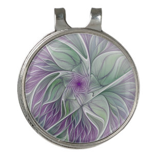 Flower Dream, Abstract Purple Green Fractal Art Golf Hat Clip