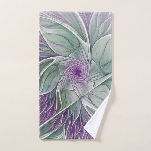 Flower Dream Abstract Purple Green Fractal Art Hand Towel