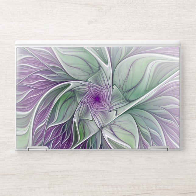 Flower Dream, Abstract Purple Green Fractal Art HP Laptop Skin (Front)