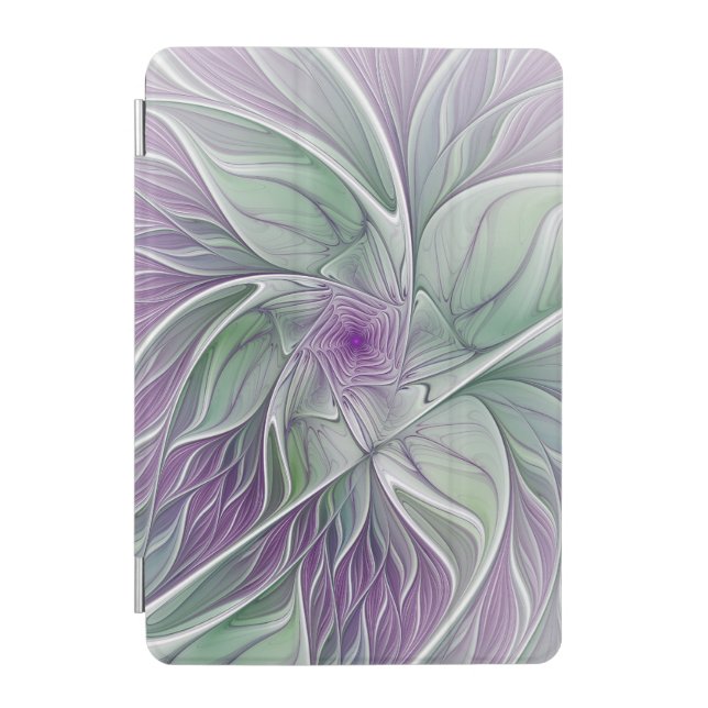 Flower Dream, Abstract Purple Green Fractal Art iPad Mini Cover (Front)