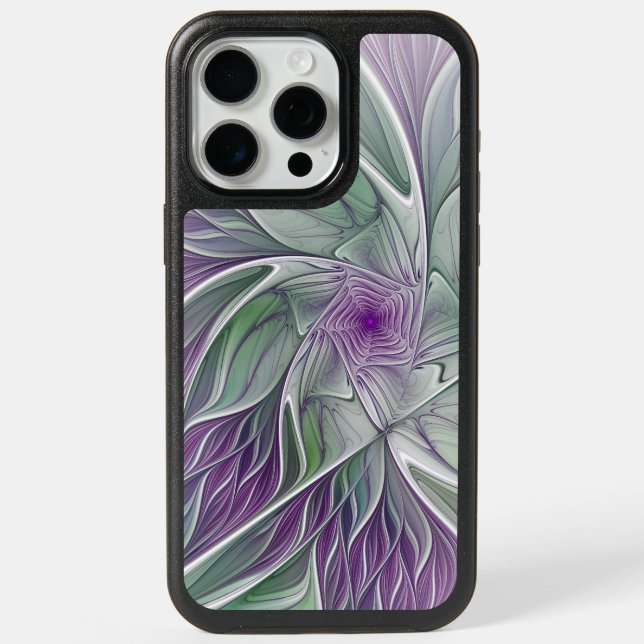 Flower Dream, Abstract Purple Green Fractal Art iPhone 15 Pro Max Case (Back)