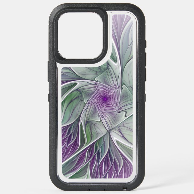Flower Dream, Abstract Purple Green Fractal Art iPhone 15 Pro Max Case (Back)