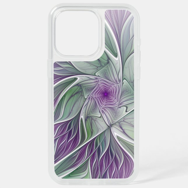 Flower Dream, Abstract Purple Green Fractal Art iPhone 15 Pro Max Case (Back)