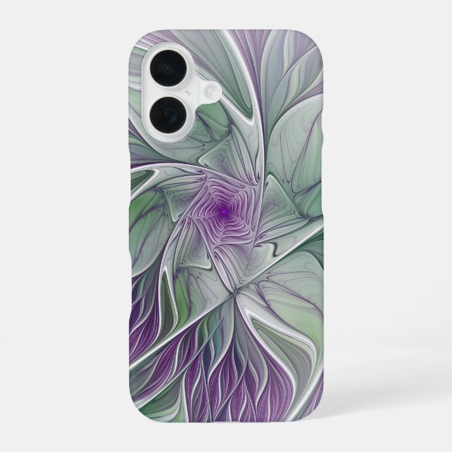 Flower Dream, Abstract Purple Green Fractal Art iPhone Case (Back)