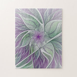 Flower Dream, Abstract Purple Green Fractal Art Jigsaw Puzzle